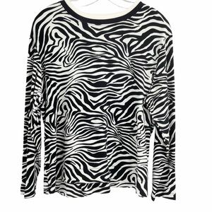 Westbound Animal Print Cotton Long Sleeve Top Black and White Size XL